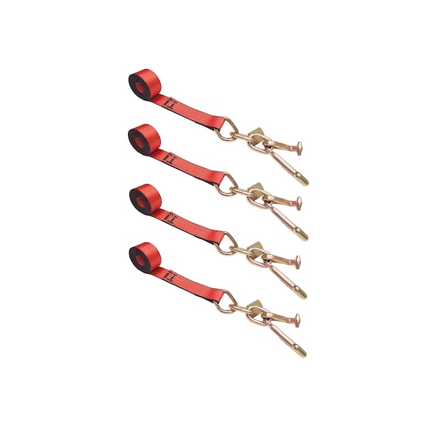 Tie 4 Safe 2" x 10' Tie Down Strap w/ TJ Cluster Hook for Wrecker Tow Truck Auto Hauling Red, 4PK TWS65-5210-TJ-R-4 - main